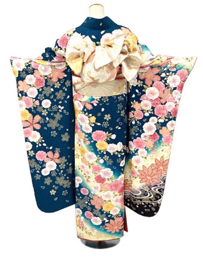 振袖　フルセット　金彩加工　シック　グリーン　鞠　百合 振袖ネットレンタル：鶯色で可憐に 】優しい緑/KH-506 – kimono-hearts