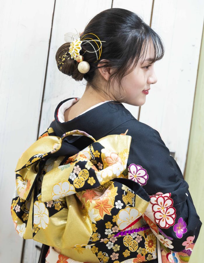 七五三に☆ジャパンスタイル 着物のみ 黒地に扇、松、葵 舞妓風 母親
